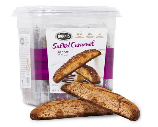 Nonni's Salted Caramel Biscotti Italian Cookies Tub - Biscotti Individually Wrapped Salted Caramel Coffee Cookies - Biscotti Milk Chocolate & Sea Salt - Salted Caramel Kosher Cookies 1lb 5oz, (595g)